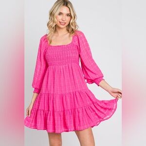 Pink Smocked Tiered Dress